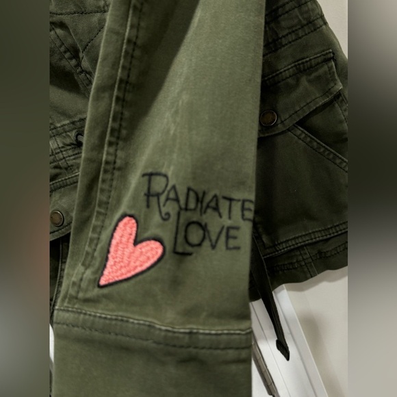 Hollister Cotton Twill Cargo Jacket Green Olive embroidery womens teens XS - Picture 6 of 14
